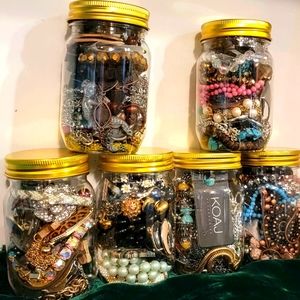 MYSTERY JEWELRY JAR SMALL TREASURE HUNT ALL WEARABLE VINTAGE TO MODERN